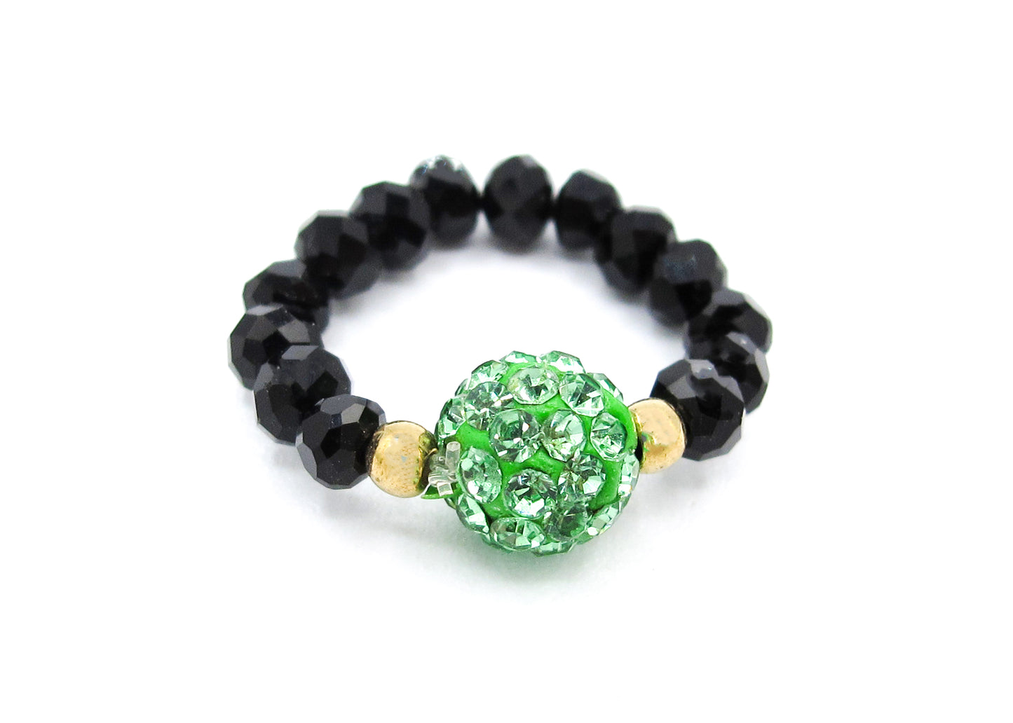 Jaycee - Bague Shamballa en strass de couleurs assorties, taille unique, tige en perles à facettes en cristal noir extensible